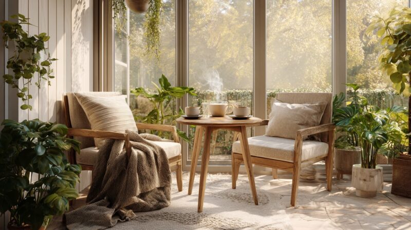 Kutak za kafu i odmor u zastakljenoj terasi